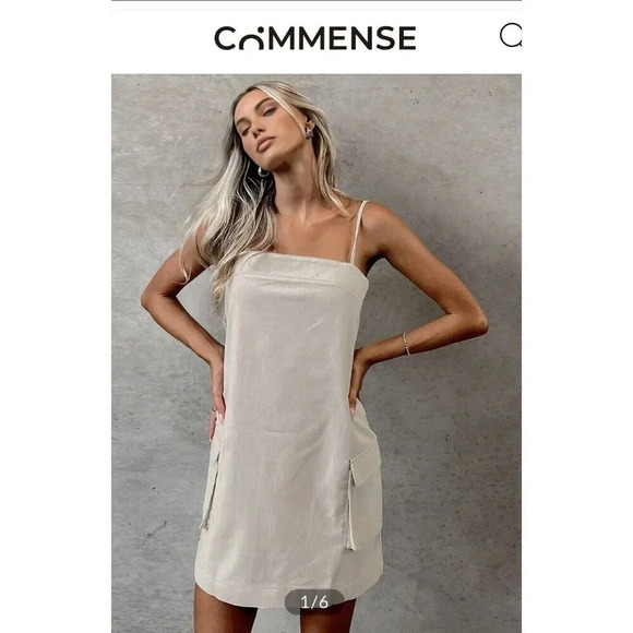 COMMENSE Cotton & Linen Pockets Cami Dress Size large NWT - Picture 2 of 8